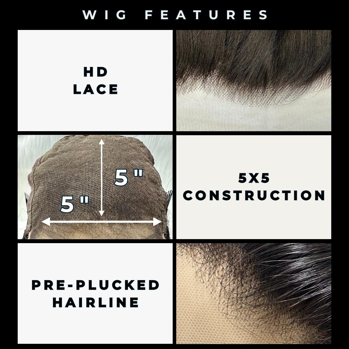Glueless Body Wave 5x5 HD Lace 200% Human Hair Closure Wig