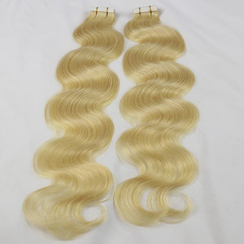 #613 Platinum Blonde Body Wave Human Hair Tape In Hair Extension