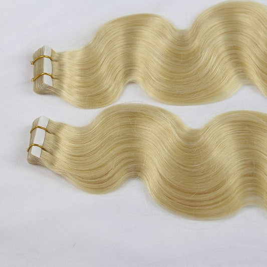#613 Platinum Blonde Body Wave Human Hair Tape In Hair Extension