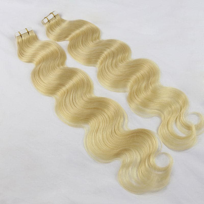 #613 Platinum Blonde Body Wave Human Hair Tape In Hair Extension