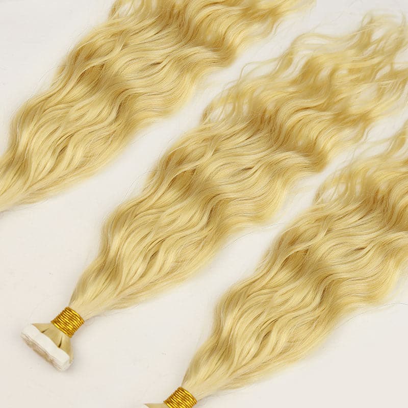 613 Platinum Blonde Natural Wave Human Hair Tape In Hair Extension