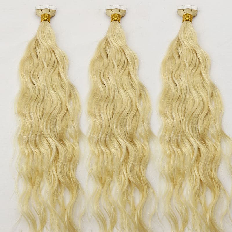 613 Platinum Blonde Natural Wave Human Hair Tape In Hair Extension