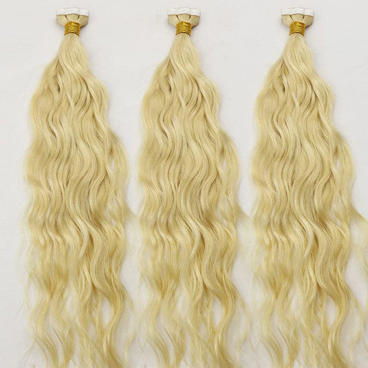 613 Platinum Blonde Natural Wave Human Hair Tape In Hair Extension